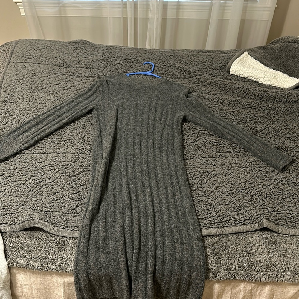 Grey midi length sweater dress